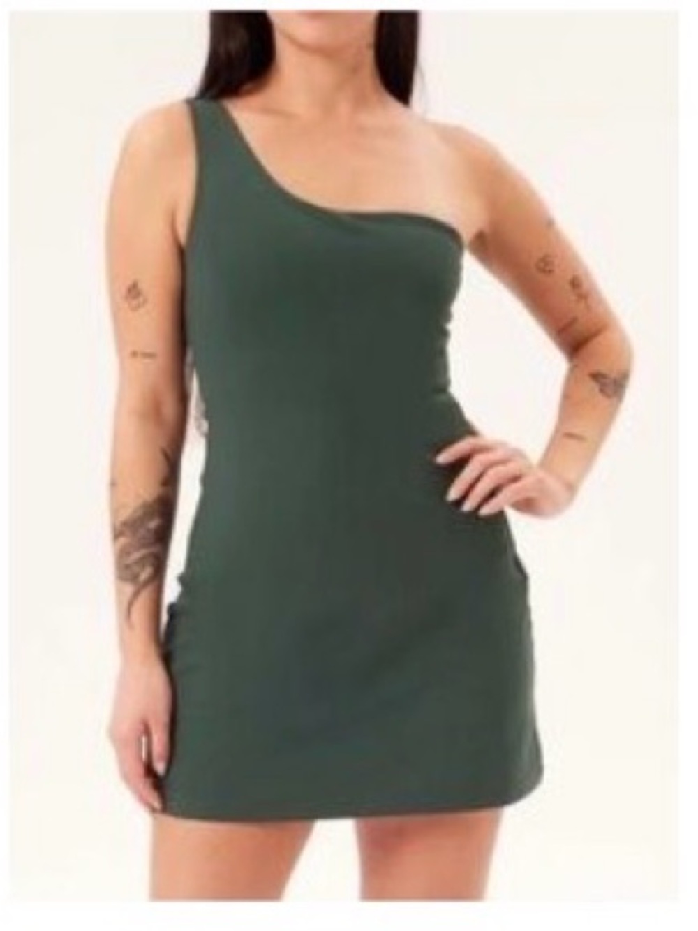 GIRLFRIEND COLLECTIVE Bianca One Shoulder Dress (Sporty 🎾) shade Moss